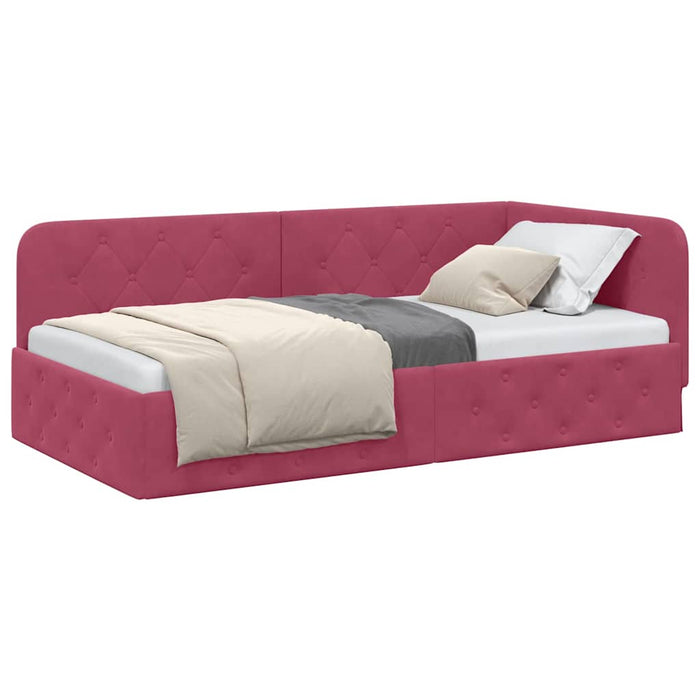 Cadru de pat colțar cu headboard Roșu Vin 90 x 200 cm Catifea - WALTI WALTI