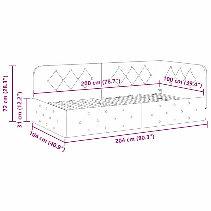 Cadru de pat colțar cu headboard Crem 100 x 200 cm Catifea - WALTI WALTI