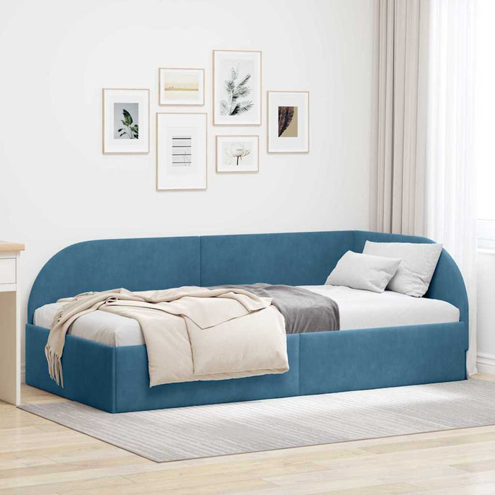 Cadru de pat colțar cu headboard albastru 80 x 200 cm Catifea - WALTI WALTI