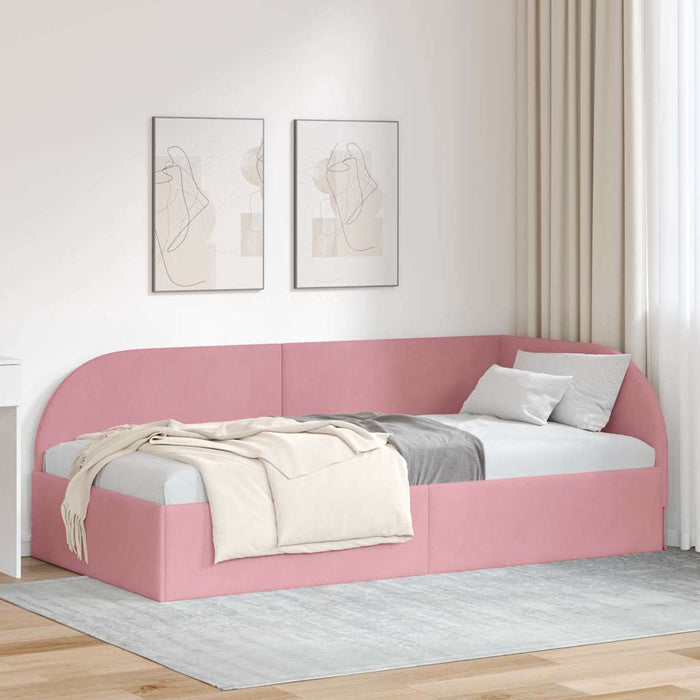 Cadru de pat colțar cu headboard Roz 80 cm x 200 cm Catifea WALTI