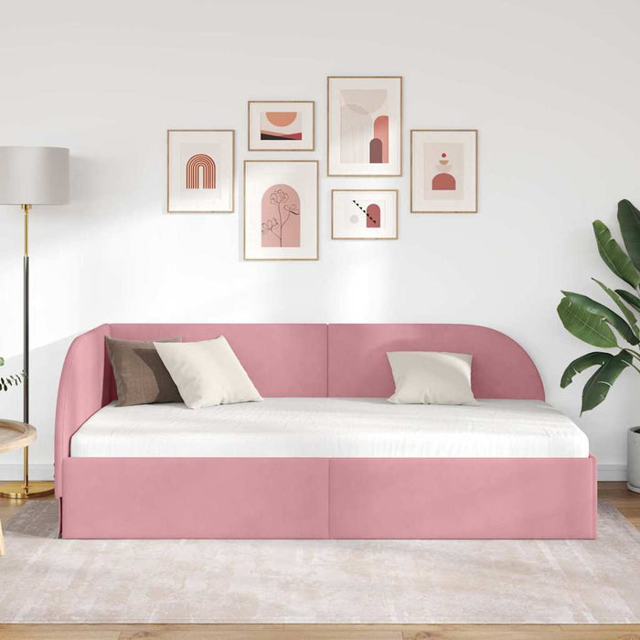 Cadru de pat colțar cu headboard Roz 80 cm x 200 cm Catifea WALTI