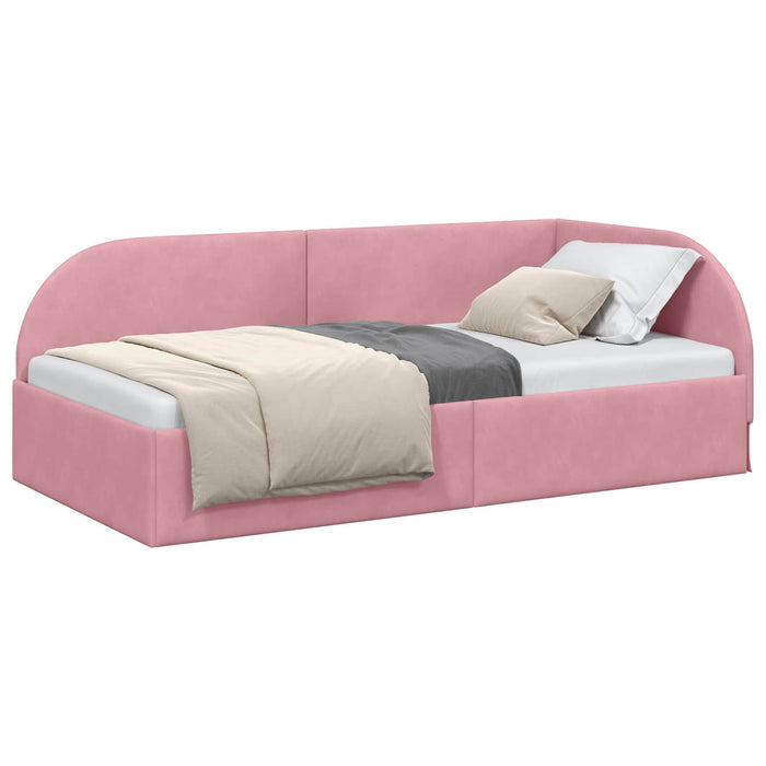 Cadru de pat colțar cu headboard Roz 80 cm x 200 cm Catifea WALTI