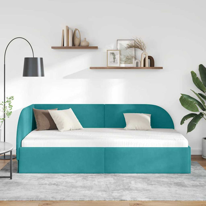 Cadru de pat colțar cu headboard Turcoaz 90 x 190 cm Catifea - WALTI WALTI