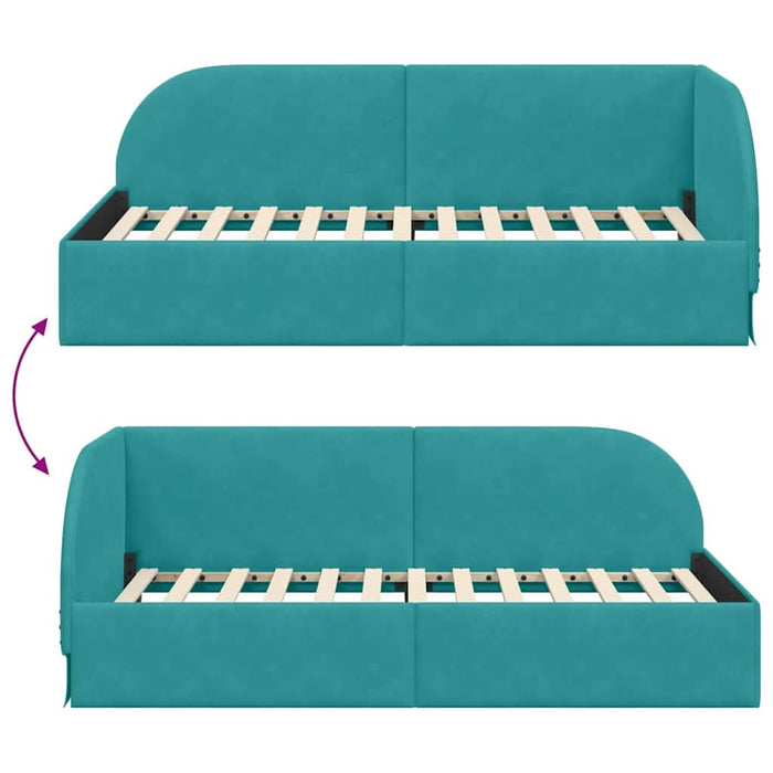 Cadru de pat colțar cu headboard Turcoaz 90 x 190 cm Catifea - WALTI WALTI