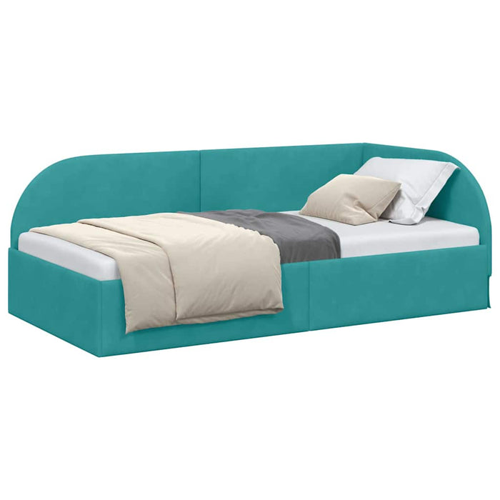 Cadru de pat colțar cu headboard Turcoaz 90 x 190 cm Catifea - WALTI WALTI