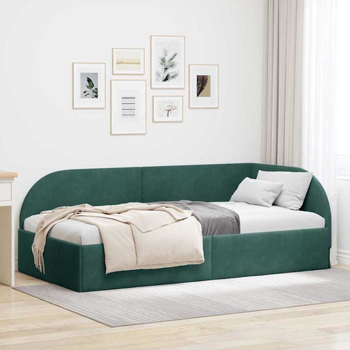 Cadru de pat colțar Verde închis 90 cm x 200 cm Catifea - WALTI WALTI