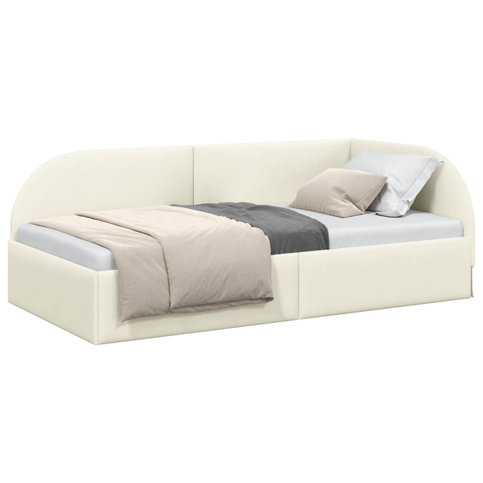 Cadru de pat colțar cu headboard Crem 90 cm x 200 cm Catifea WALTI