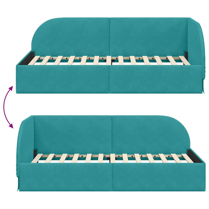Cadru de pat colțar cu headboard Turcoaz 90 cm x 200 cm Catifea - WALTI WALTI