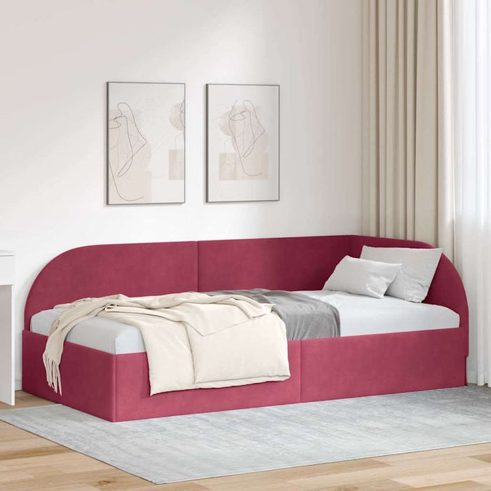 Cadru de pat colțar Roșu Vin 100 cm x 200 cm Catifea WALTI