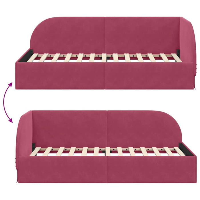 Cadru de pat colțar Roșu Vin 100 cm x 200 cm Catifea WALTI