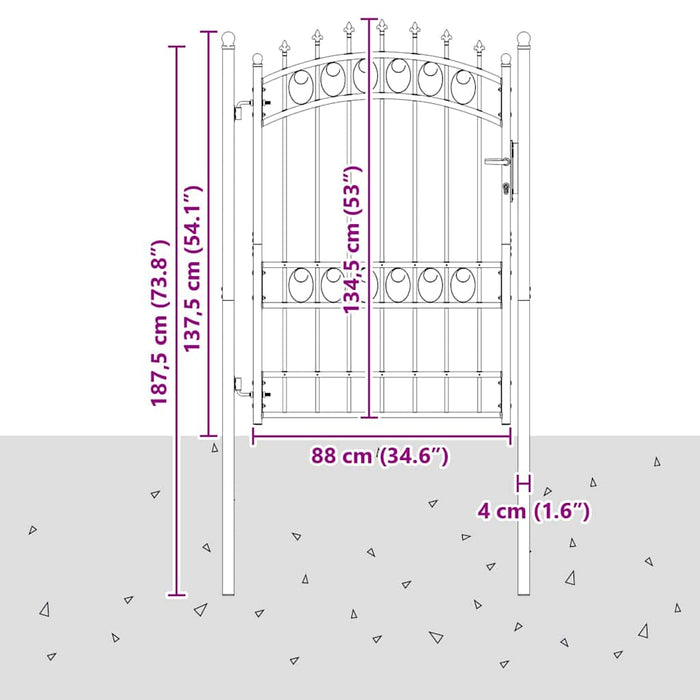 Poartă de gard cu țepi Gri 170 x 100 cm Oțel vopsit în pulbere - WALTI WALTI