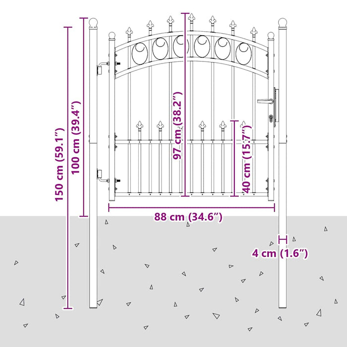 Poartă de gard cu țepi Gri 100 x 100 cm Oțel vopsit în pulbere - WALTI WALTI