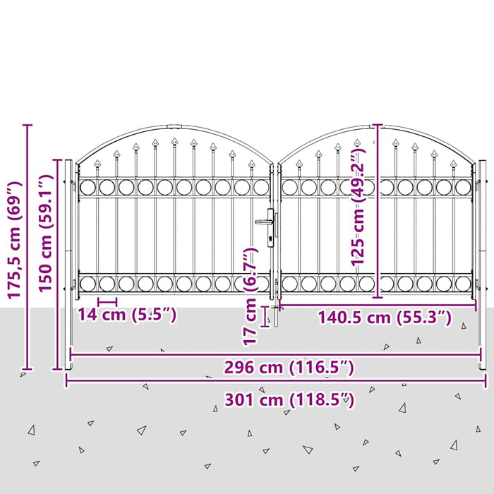 Poartă de gard cu blocare Gri 301 x 224.5 cm Oțel - WALTI WALTI