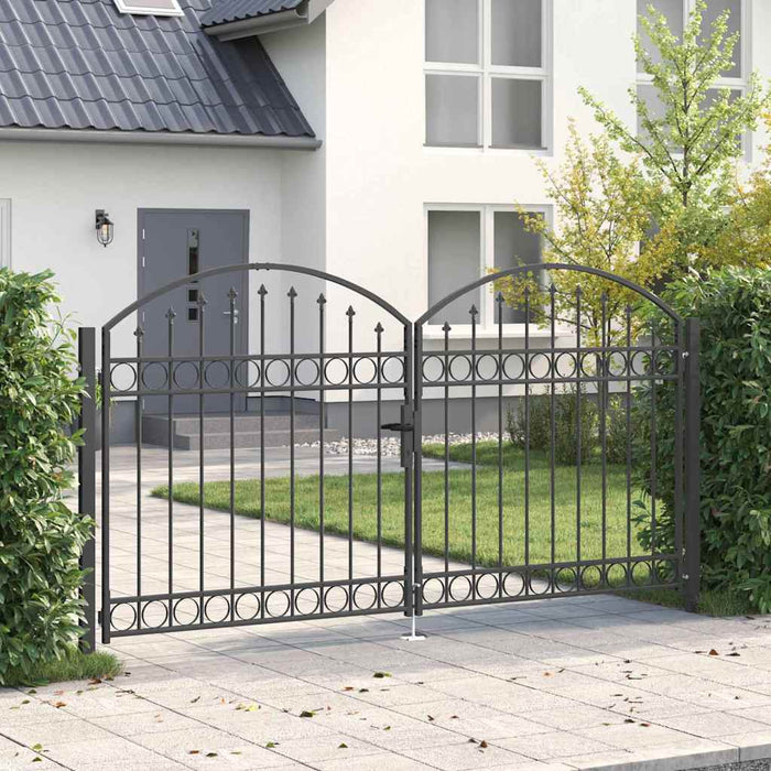 Poartă de gard cu blocare Gri 301 x 224.5 cm Oțel - WALTI WALTI