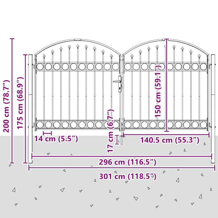 Poartă de gard cu blocare Gri 301 x 224.5 cm Oțel - WALTI WALTI