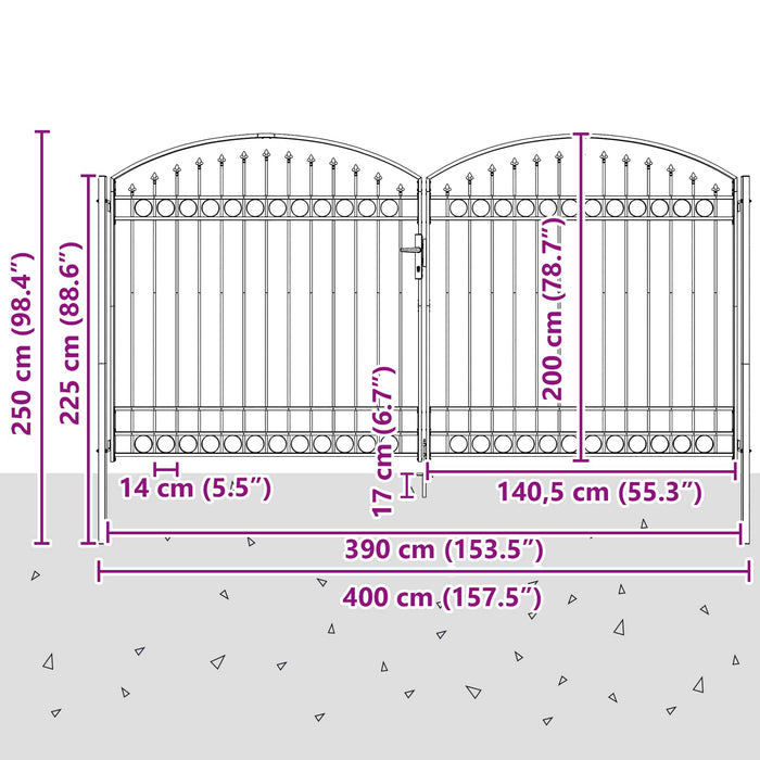 Poartă de gard ASSEN 401 x 250 cm Oțel Gri Blocat WALTI
