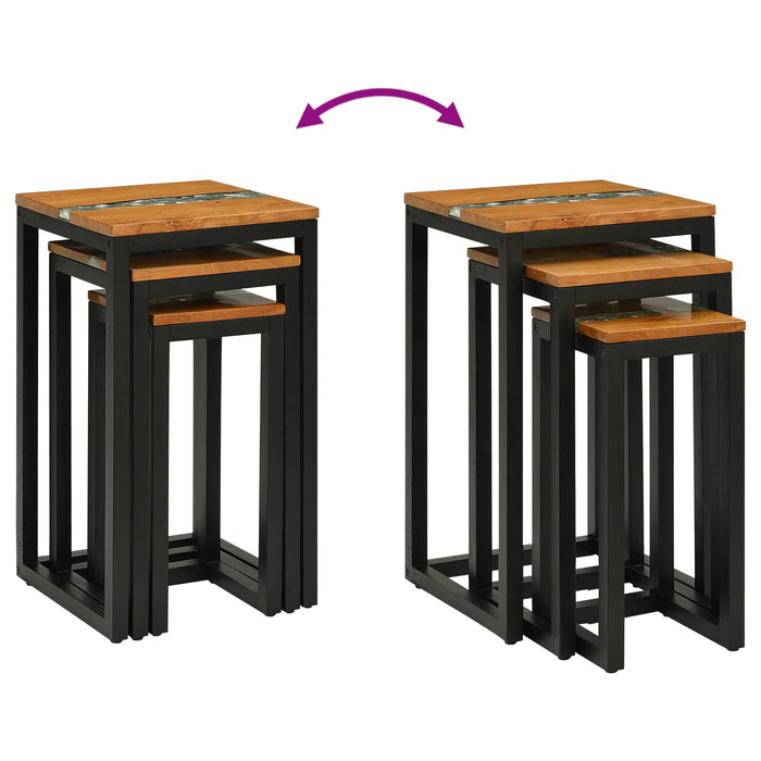 Masa de cuibărit 3 pcs Maro Lemn solid de tec - WALTI WALTI