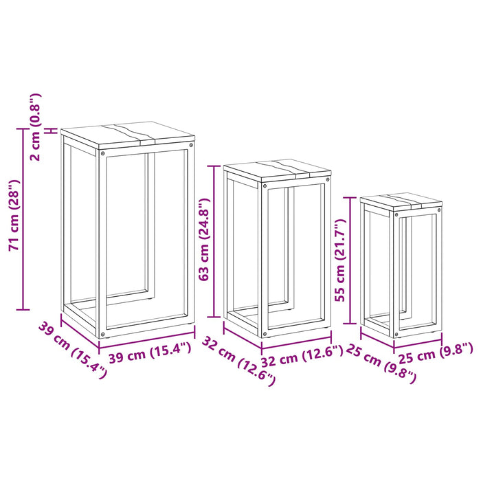 Masa de cuibărit 3 pcs Maro Lemn solid de tec - WALTI WALTI