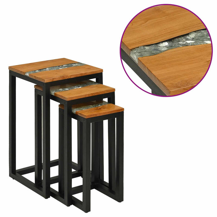 Masa de cuibărit 3 pcs Maro Lemn solid de tec - WALTI WALTI