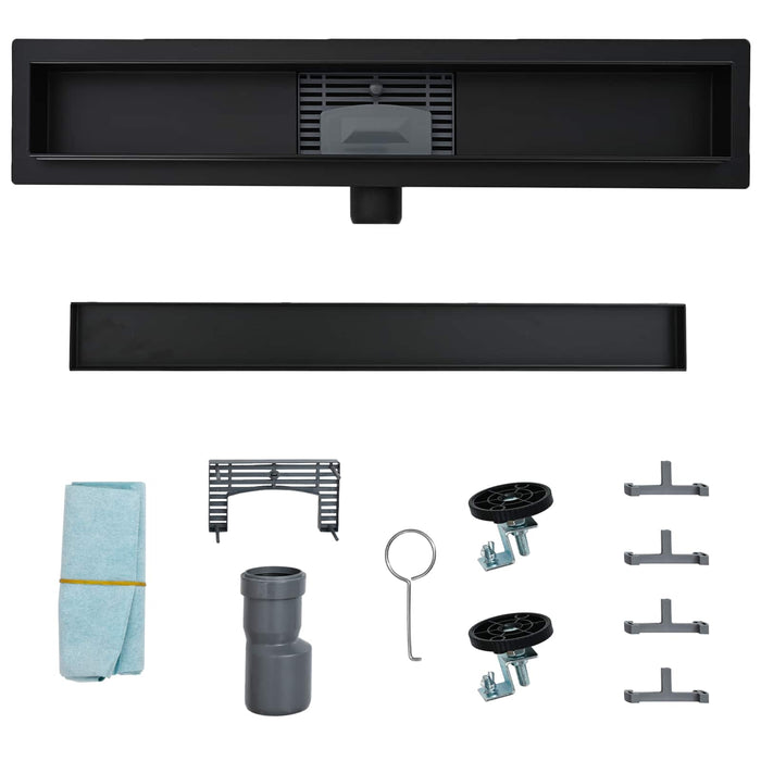 2 în 1 Drenaj pentru duș Negru 90 cm Oțel inoxidabil 304 - WALTI WALTI