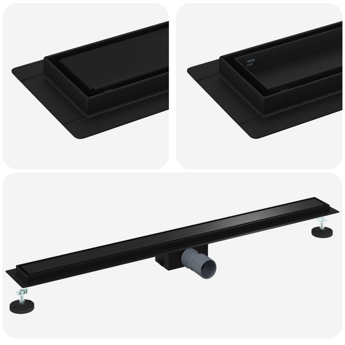 2 în 1 Drenaj pentru duș Negru 90 cm Oțel inoxidabil 304 - WALTI WALTI