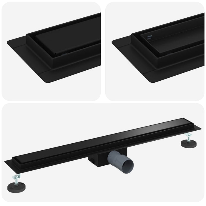 2 în 1 Drenaj pentru duș Negru 80 cm Oțel inoxidabil 304 - WALTI WALTI