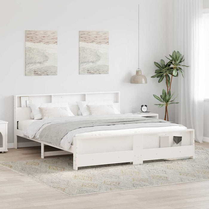 Cadru de pat cu raft Alb 180 x 200 cm Lemn masiv de pin - WALTI WALTI