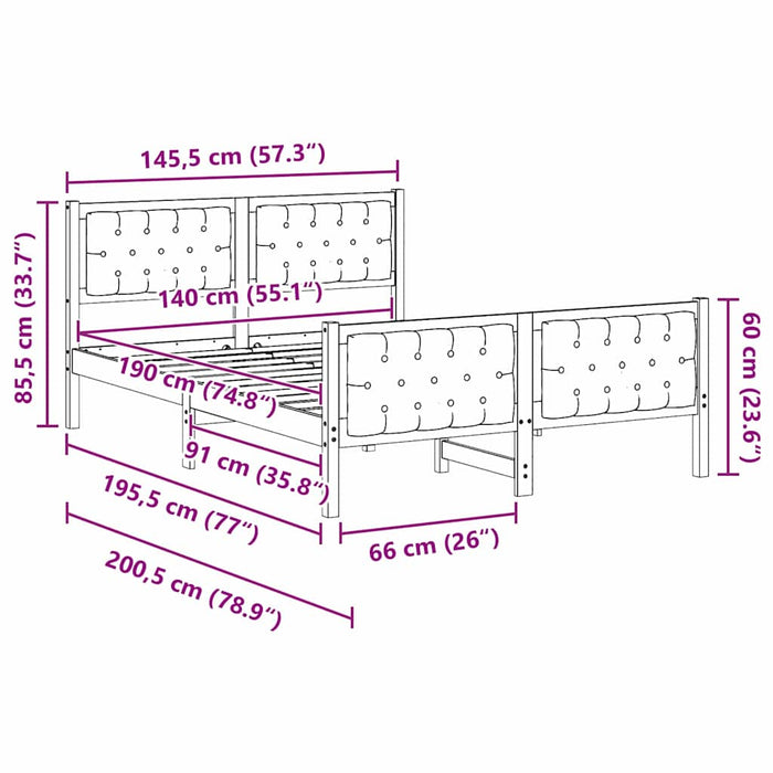 Cadru de pat Gri închis 140 x 190 cm Lemn de pin masiv - WALTI WALTI