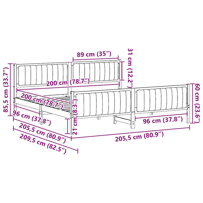 Cadru de pat Alb și gri deschis 200 x 200 cm Lemn masiv de pin - WALTI WALTI