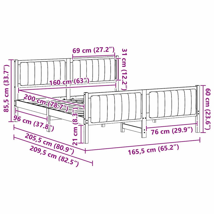 Cadru de pat maro și gri închis 160 x 200 cm Lemn masiv de pin - WALTI WALTI