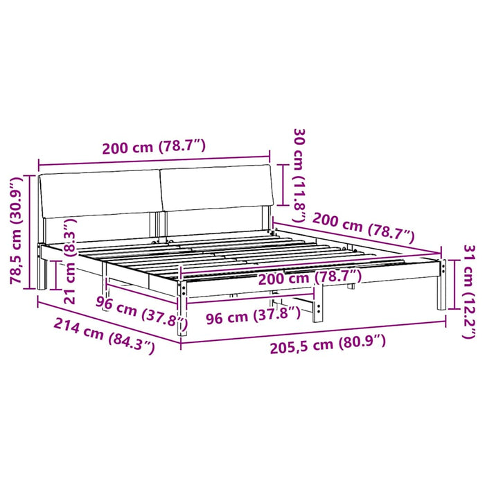 Cadru de pat maro și gri închis 200 x 200 cm Lemn masiv de pin - WALTI WALTI