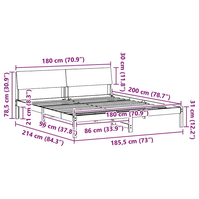 Cadru de pat maro și gri închis 180 x 200 cm Lemn masiv de pin - WALTI WALTI