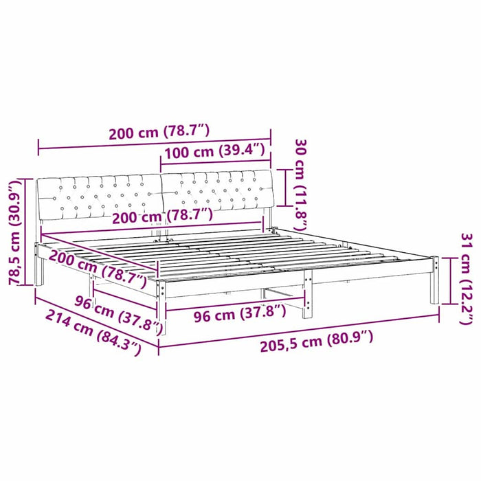 Cadru de pat Alb și gri deschis 200 x 200 cm Lemn masiv de pin - WALTI WALTI