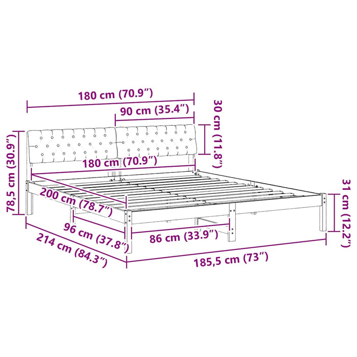 Cadru de pat Alb și gri deschis 180 x 200 cm Lemn masiv de pin - WALTI WALTI