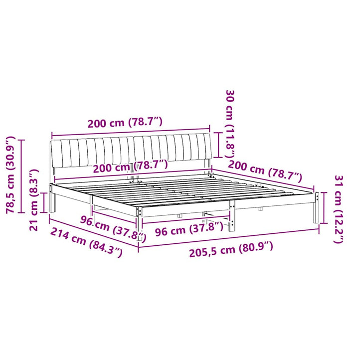 Cadru de pat maro și gri închis 200 x 200 cm Lemn masiv de pin - WALTI WALTI
