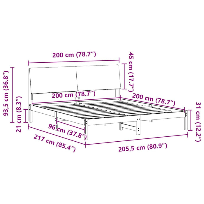 Cadru de pat Alb și gri deschis 200 x 200 cm Lemn masiv de pin - WALTI WALTI