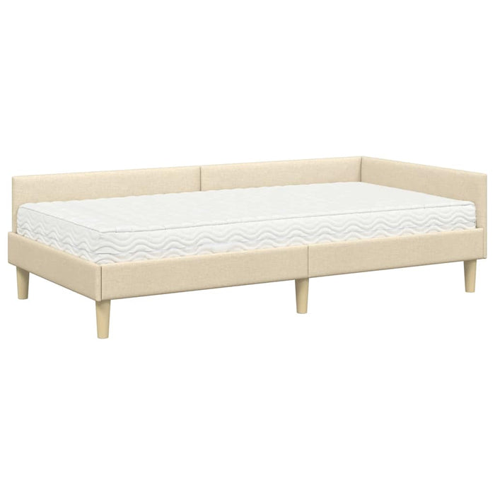 Cadru de pat colțar cu saltea cu saltea 2 pcs Crem țesătură - WALTI WALTI