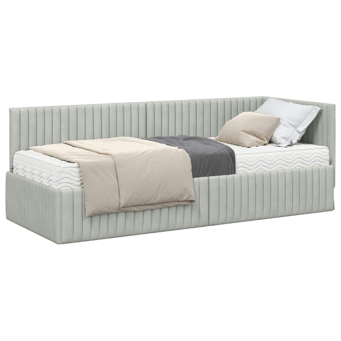 Cadru de pat colțar cu saltea 2 pcs Gri deschis Catifea - WALTI WALTI