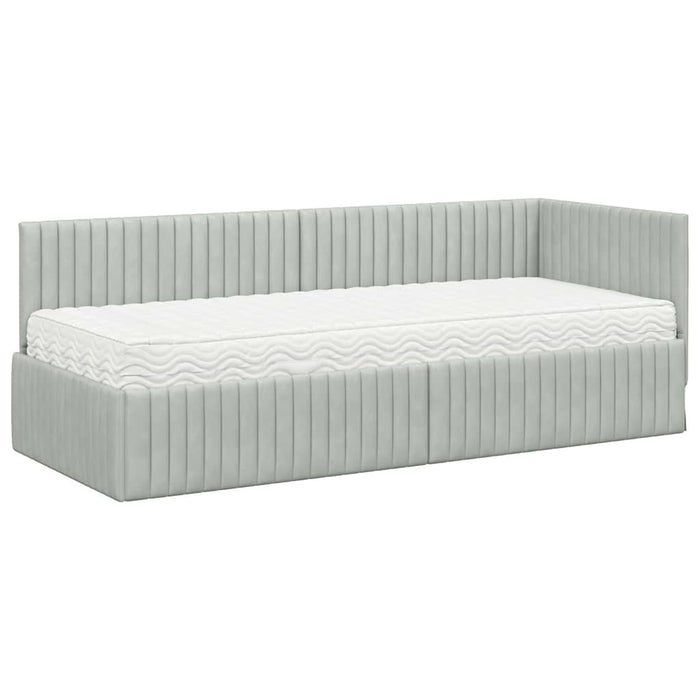 Cadru de pat colțar cu saltea 2 pcs Gri deschis Catifea - WALTI WALTI