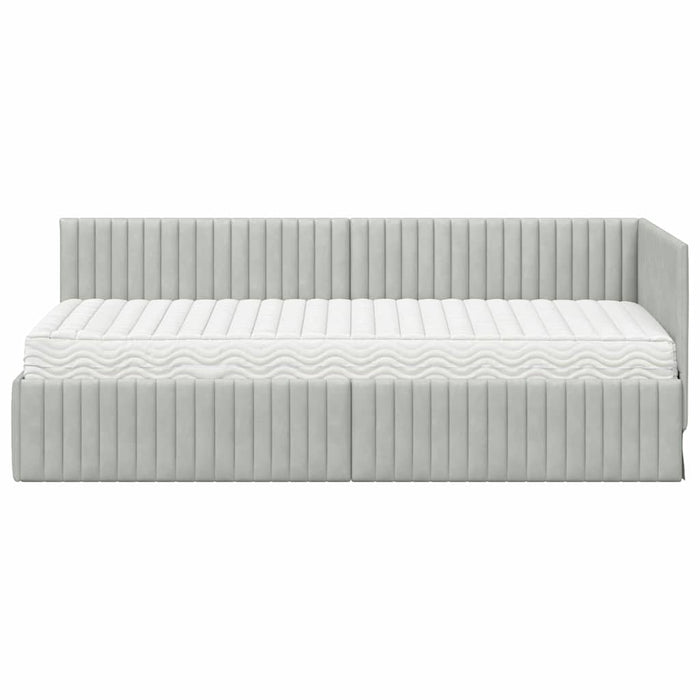 Cadru de pat colțar cu saltea 2 pcs Gri deschis Catifea - WALTI WALTI