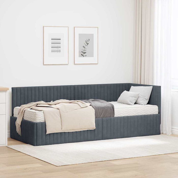 Cadru de pat colțar cu saltea cu headboard 2 pcs Gri Catifea - WALTI WALTI