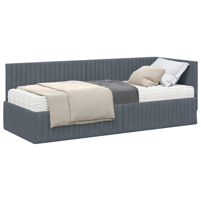 Cadru de pat colțar cu saltea cu headboard 2 pcs Gri Catifea - WALTI WALTI