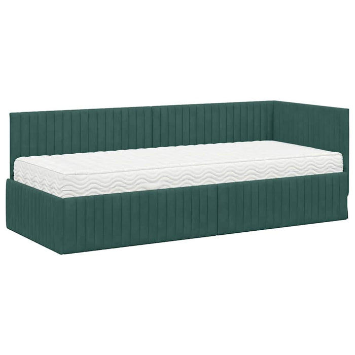 Cadru de pat colțar cu saltea cu headboard 2 pcs Verde Catifea - WALTI WALTI