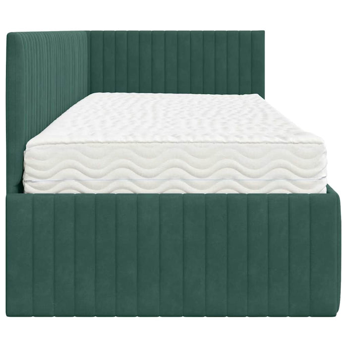 Cadru de pat colțar cu saltea cu headboard 2 pcs Verde Catifea - WALTI WALTI