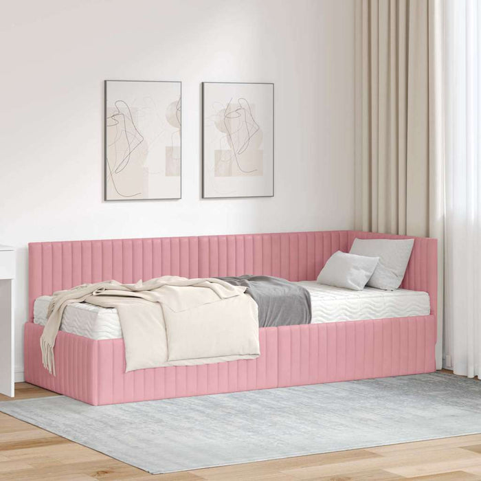 Cadru de pat colțar cu saltea cu headboard 2 pcs Gri Catifea - WALTI WALTI