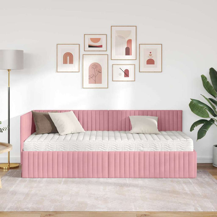 Cadru de pat colțar cu saltea cu headboard 2 pcs Gri Catifea - WALTI WALTI