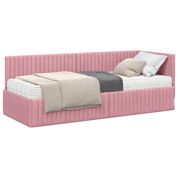 Cadru de pat colțar cu saltea cu headboard 2 pcs Gri Catifea - WALTI WALTI