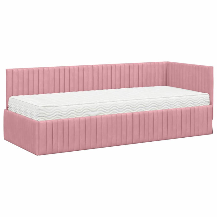 Cadru de pat colțar cu saltea cu headboard 2 pcs Gri Catifea - WALTI WALTI