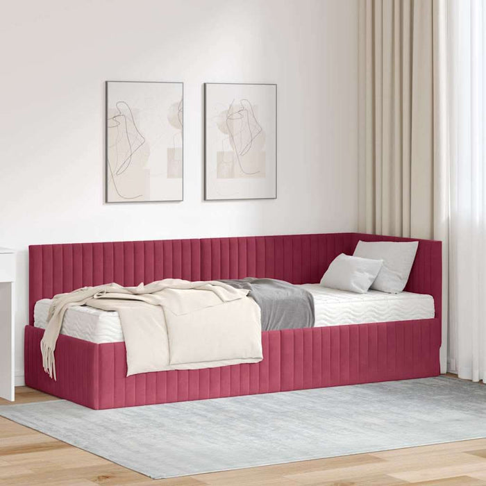 Cadru de pat colțar cu saltea cu headboard 2 pcs Verde Catifea - WALTI WALTI