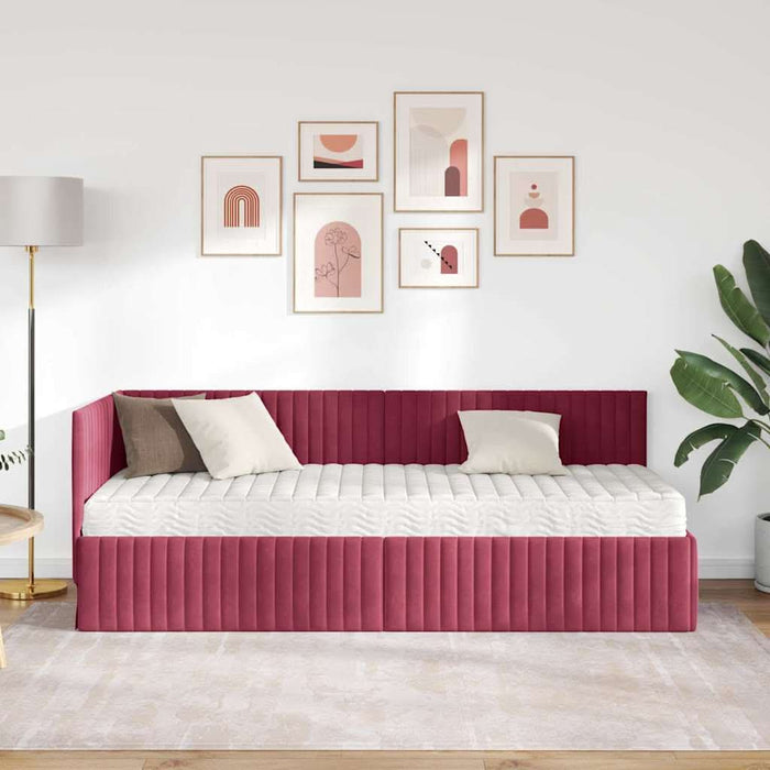 Cadru de pat colțar cu saltea cu headboard 2 pcs Verde Catifea - WALTI WALTI